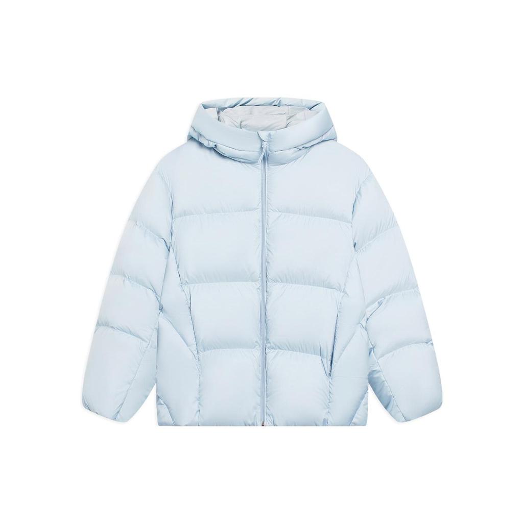 Li Ning Plain Zippered Stand Collar Hooded Down Jacket Unisex Outerwear Sky-Blue AYMS378-2