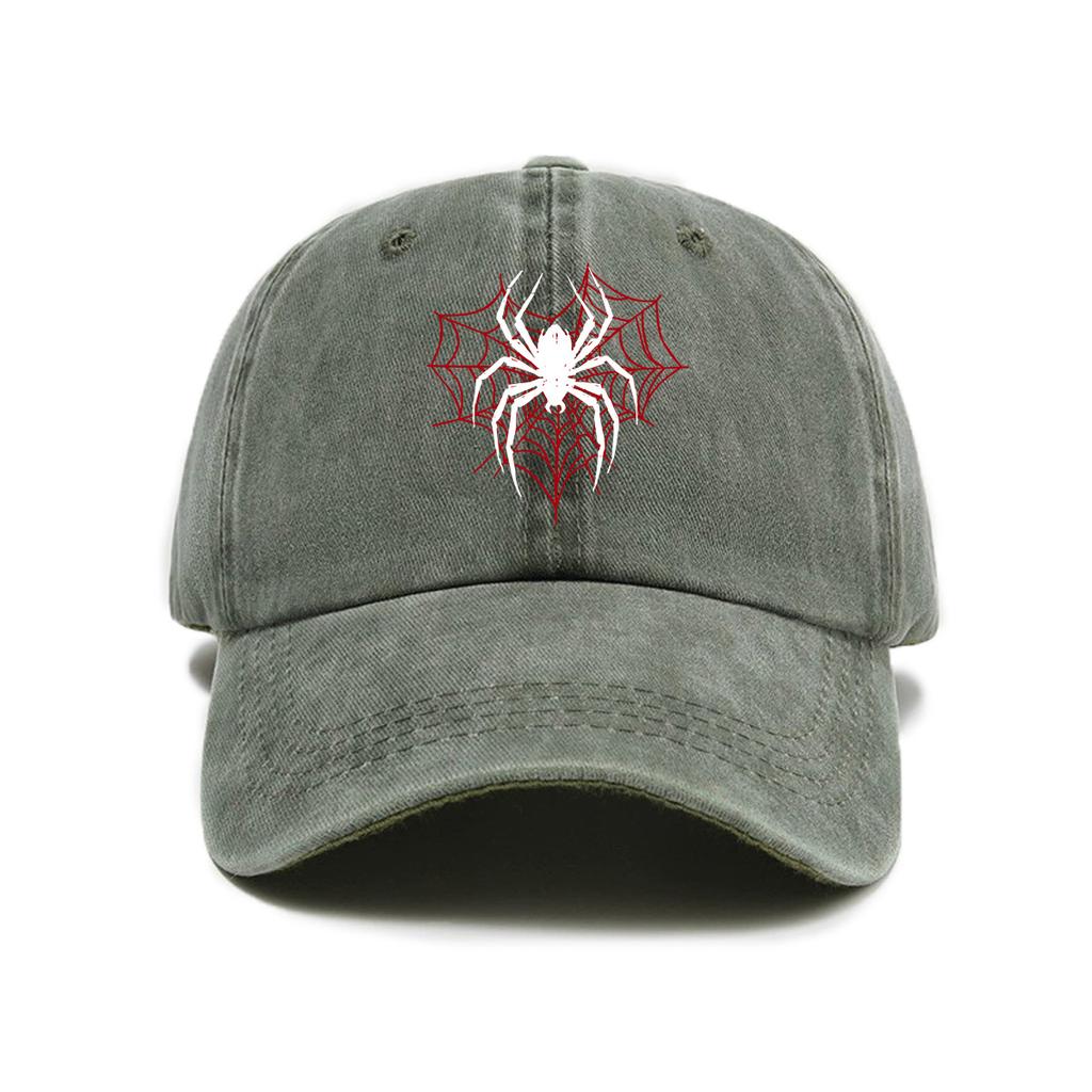 Top Water Washed Old Printed Baseball Cap Adult Versatile Hot Selling Spider Printed Water Washed Old Soft Top Sunshade Baseba
