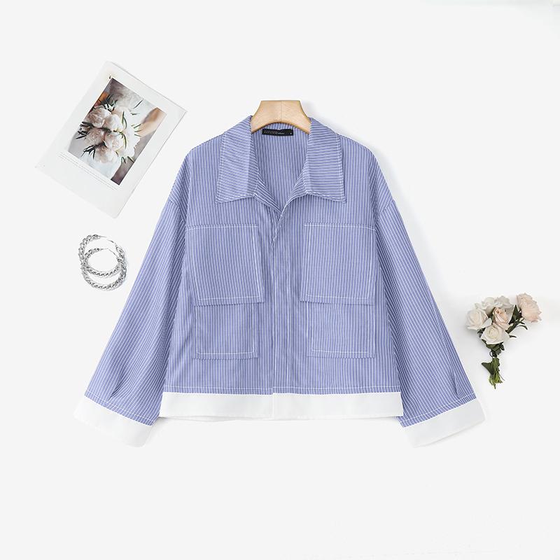 ZANZEA Women Casual Turn Down Collar Loose Long Sleeve Stripe Blouse