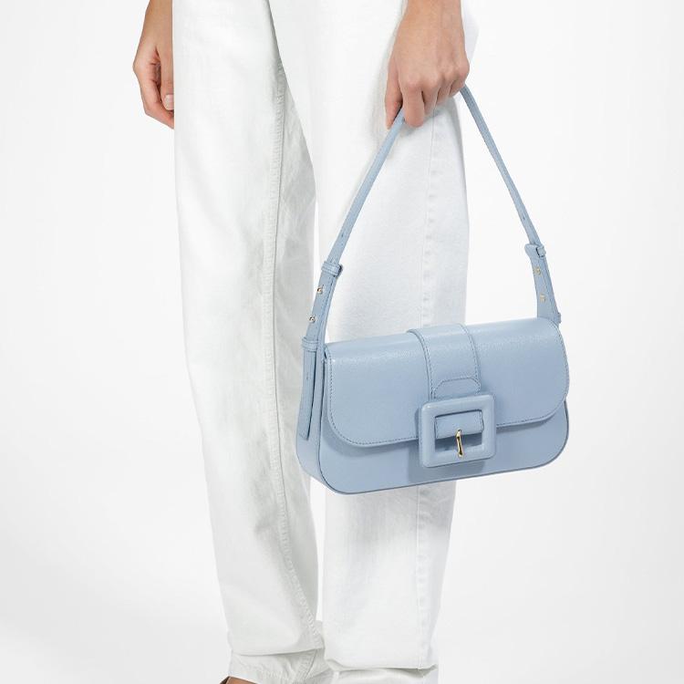 Bally Simple Solid Color Goat Leather Flap Tote Shoulder Bag Women bags Blue 6302776