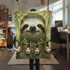 1Pc Raccoons and Sloth Print Flannel Blanket, High quality Comfortable for All Seasons, Home Decor, Warmth and Comfort, Perfect for Gifts