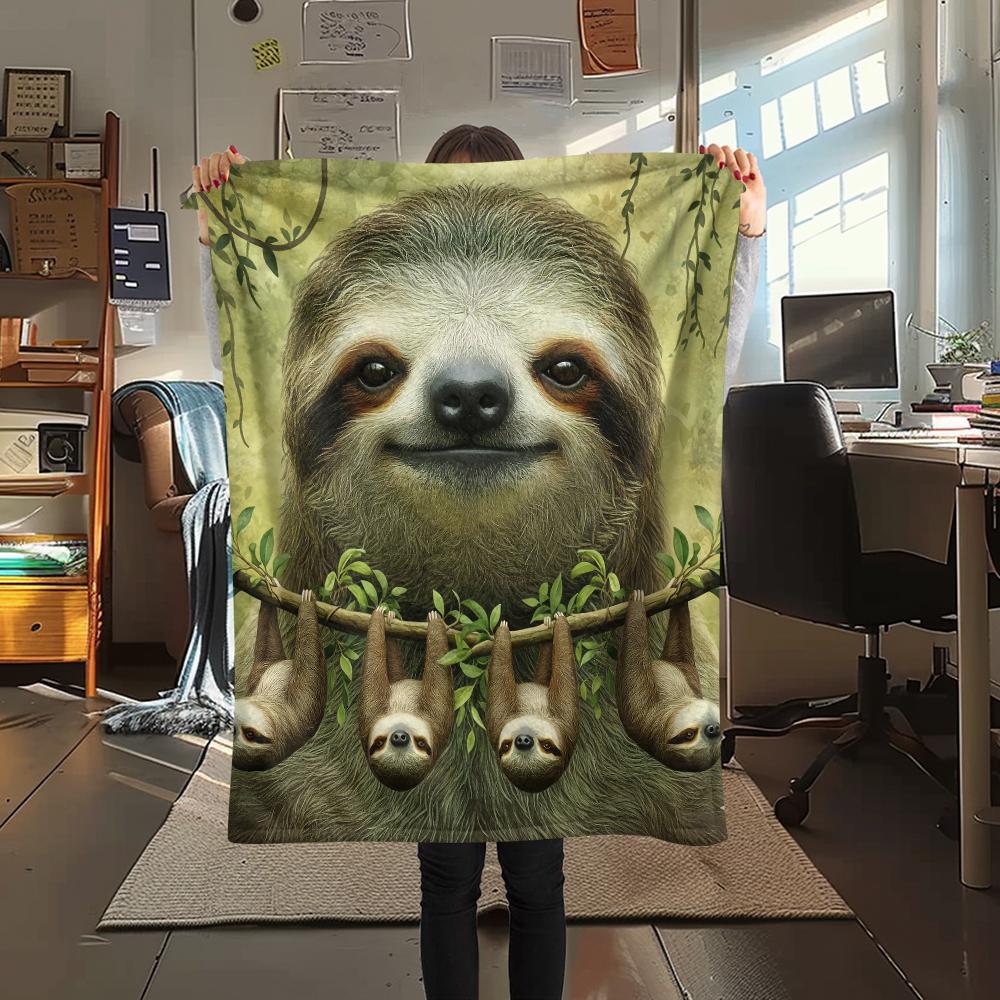 1Pc Raccoons and Sloth Print Flannel Blanket, High quality Comfortable for All Seasons, Home Decor, Warmth and Comfort, Perfect for Gifts