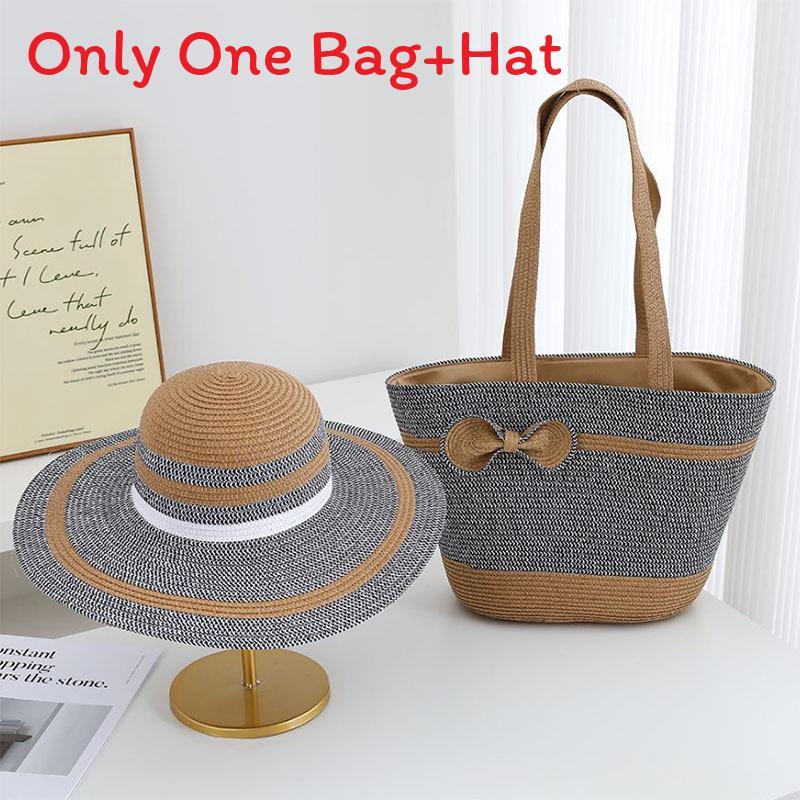 Straw Hat And Bag Set With Sun Protection For Outdoor Travel Casual Summer Adults