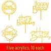 50-Piece Happy Birthday Acrylic Cake Decoration Inserts - Creative English Design for Prosperity, Health, and Longevity