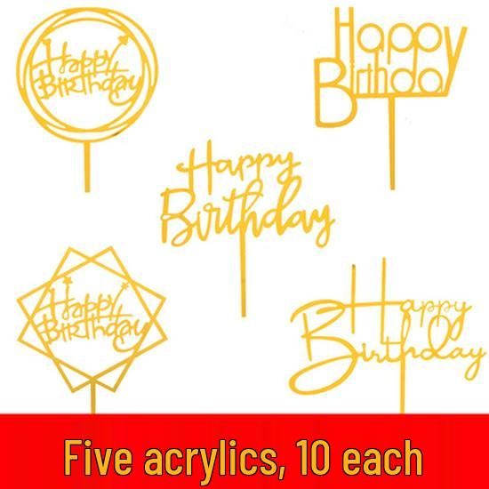50-Piece Happy Birthday Acrylic Cake Decoration Inserts - Creative English Design for Prosperity, Health, and Longevity