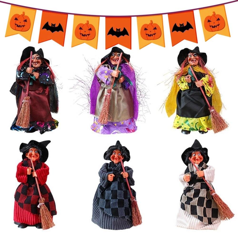 Creative Broomstick Witch Statues Funny Witch Figurines  Haunted House Decorations