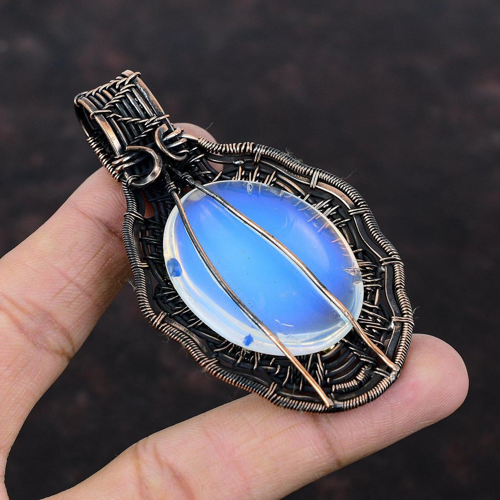 Milky Opal Pendant Copper Wire Wrapped Pendant Handmade Pendant Copper Jewelry Amazing Pendant Wire Wrapped Gemstone Jewelry Gift For Mother
