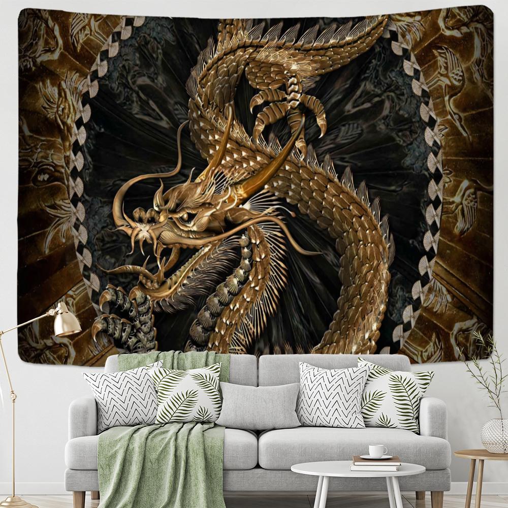 Dark Golden Dragon Pattern Tapestry Wall Hanging Abstract Mysterious Ancient Art Living Room Bedroom Home Decor