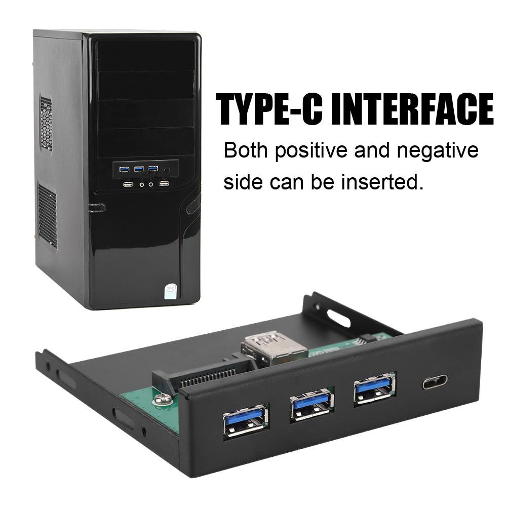 3-Port USB3.0 + 1 Port USB3.1 TypE C Interface Alloy Expansion Card Panel Black