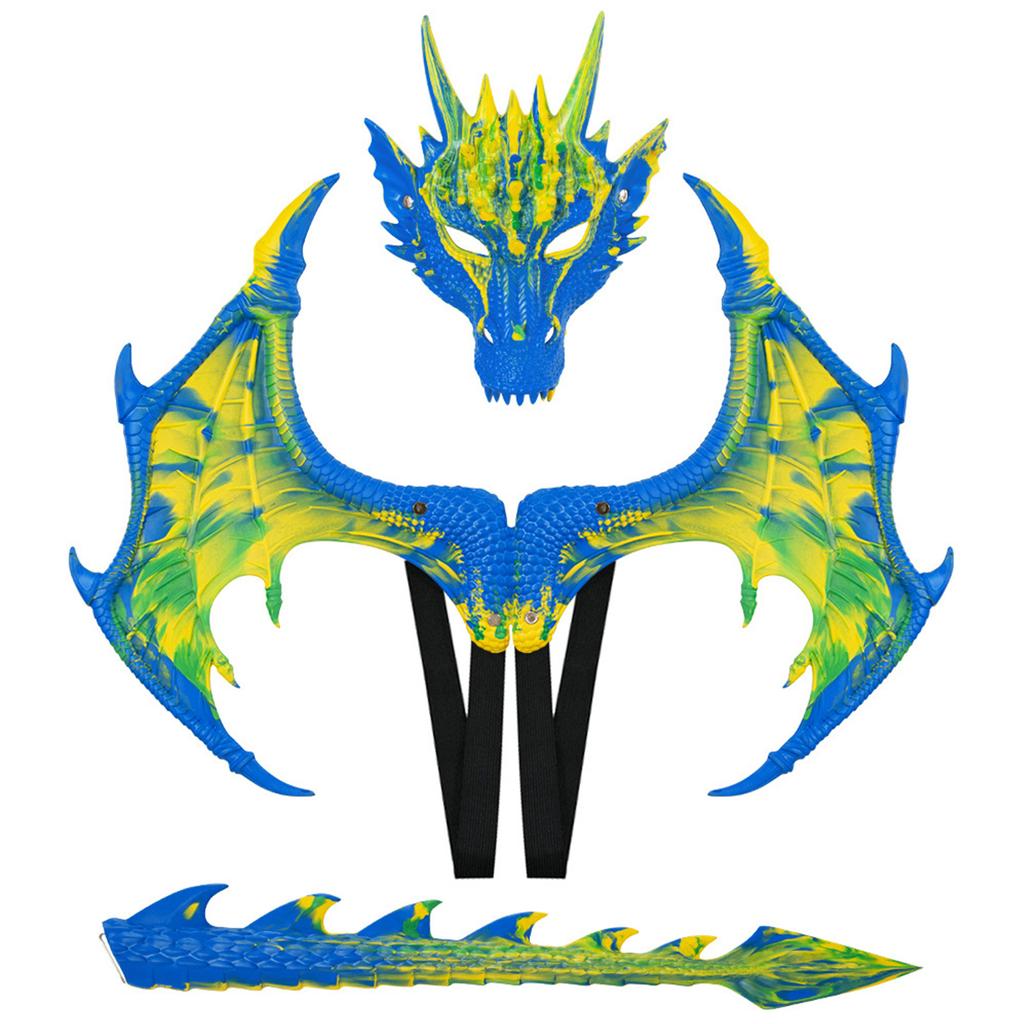 Drakvingemask och svansset Dinosaurie Cosplay Set för Barn Flickor Pojkar Halloween Drakdräkter för Temafest Dekor