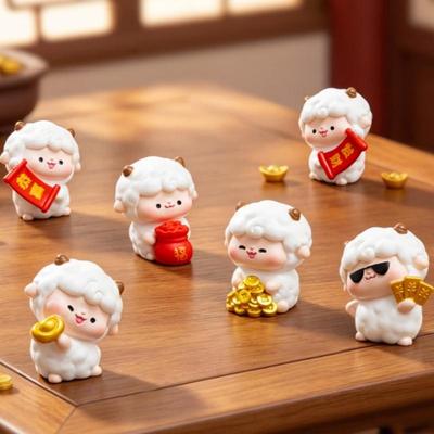 2027 Ziegenjahr Miniatur-Ornamente Tierkreiszeichen Cartoon Glücksschaf DIY Auto Dekoration Büro Schreibtisch Dekoration Ornamente