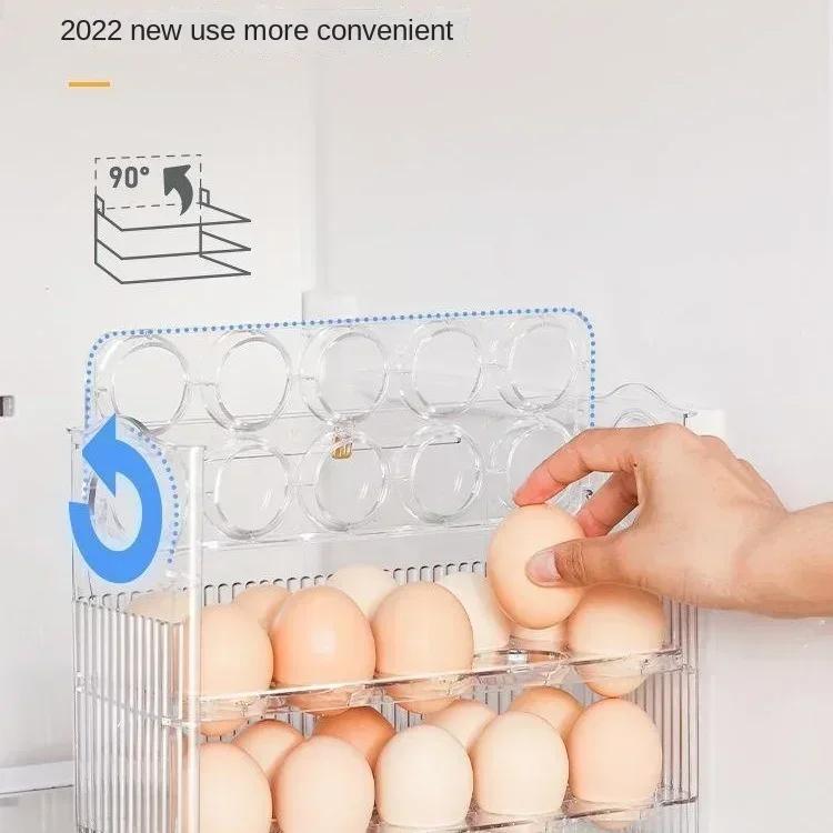 Flip-Style Egg Holder: Maximize Fridge Space with 30-Egg Capacity, Ideal Kitchen & Refrigerator Organizer