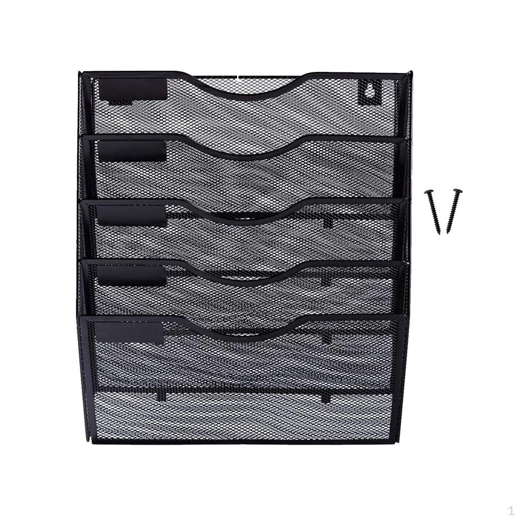 Mesh Wall File Organizer Mounted Holder 5 Tiers for Sorter Papers