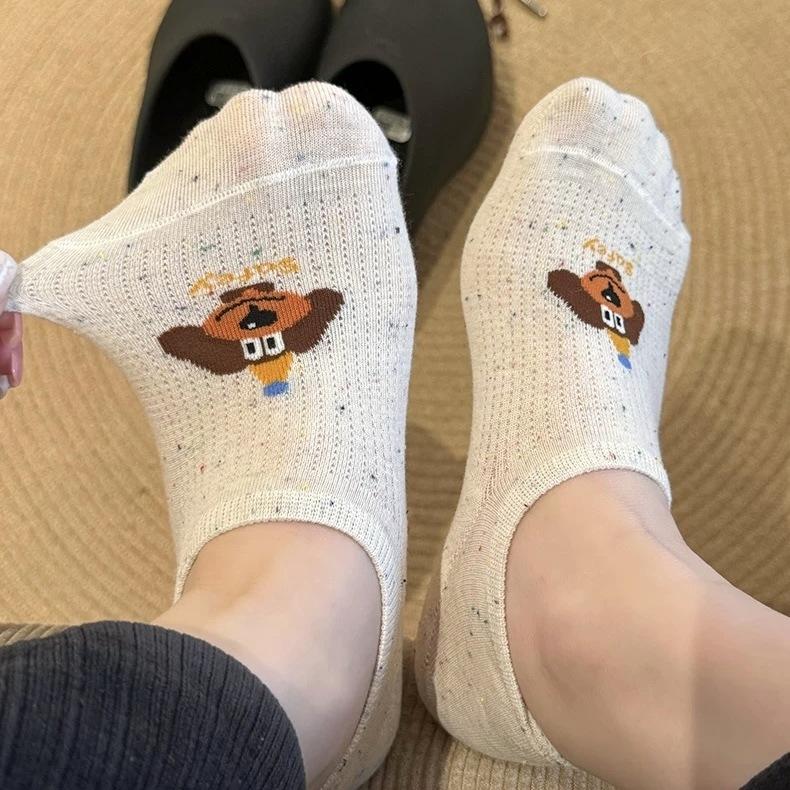 Female Summer Thin Cotton Cute Cartoon Invisible Silicone Non Slip Non Drop Heel Socks