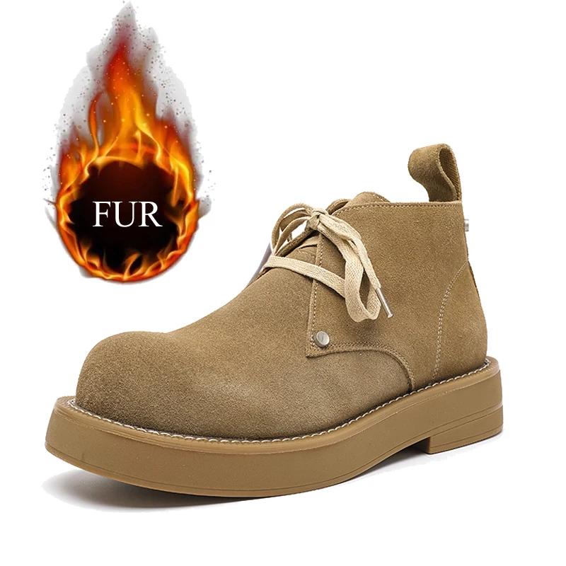 

Новые зимние замшевые кожаные ботинки для отдыха на открытом воздухе с круглым носком на низком каблуке со шнуровкой в ковбойском стиле, желтые ботильоны на платформе 44