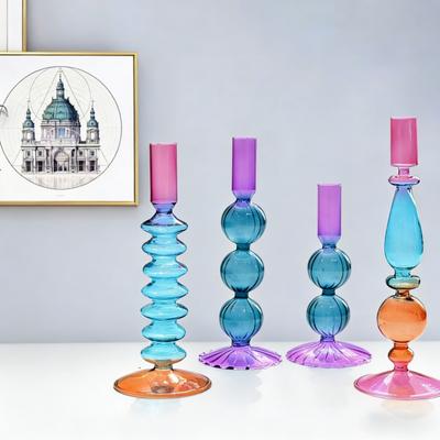 Colored Glass Candle Holders for Home Wedding Room Decoration Taper Candle Holders Romantic Table Centerpieces Ornaments