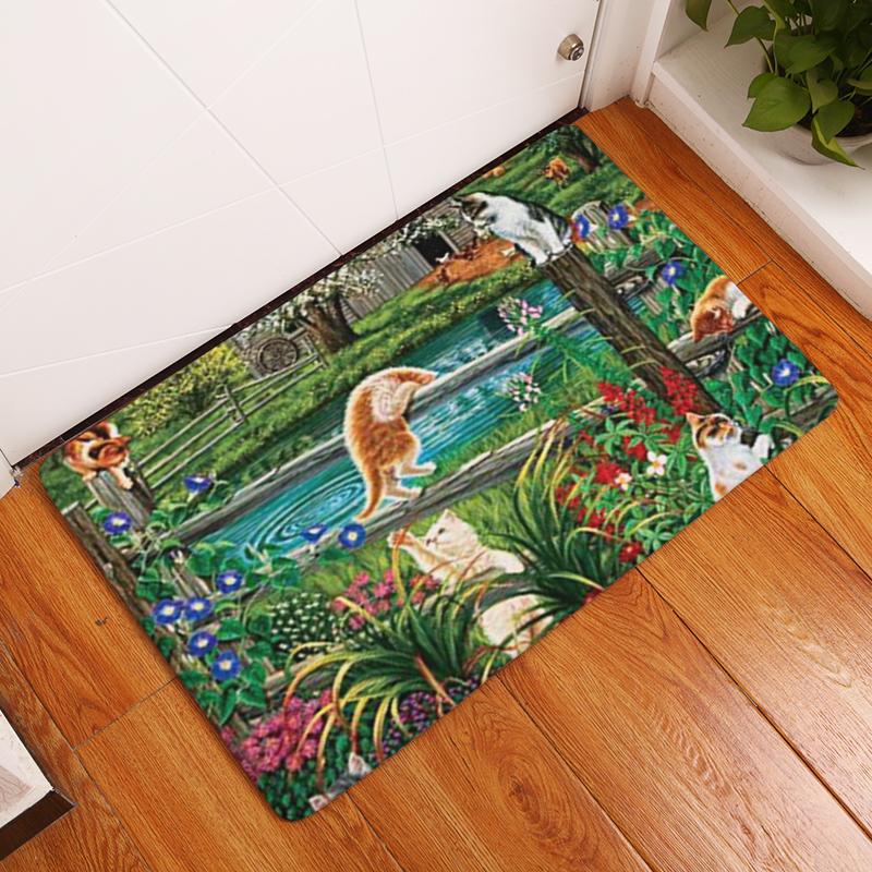 Retro Cartoon Cat Pattern Entrance Doormat Cute Cats Non Slip Bathroom Carpet Home Decor Kitchen Floor Mat Rugs for Bedroom