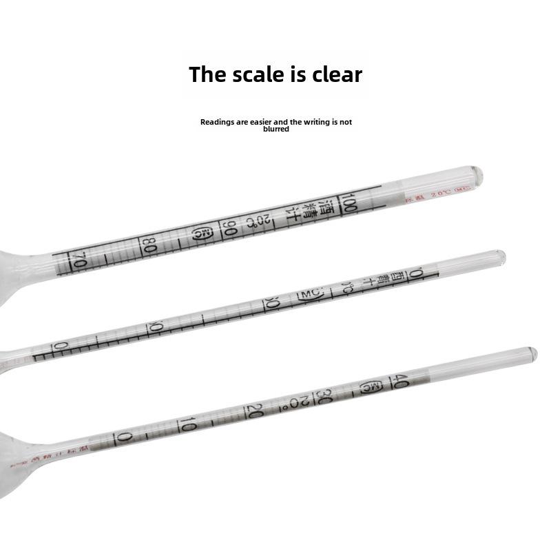 Three-Piece Alcohol Tester Set with 0-100 Scale, Conversion Table, and Thermometer.