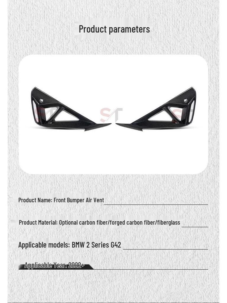 BMW 2 Series G42 M240 Carbon Fiber Front Bumper Air Vents Grille Fog Light Frame Modification