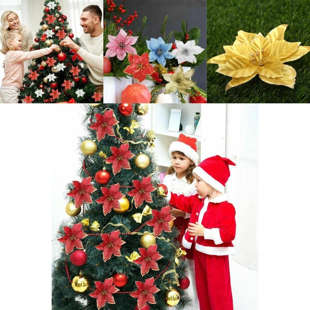 Vibrant 10x Christmas Large Poinsettia Glitter Flower Decorations For Holiday Cheer