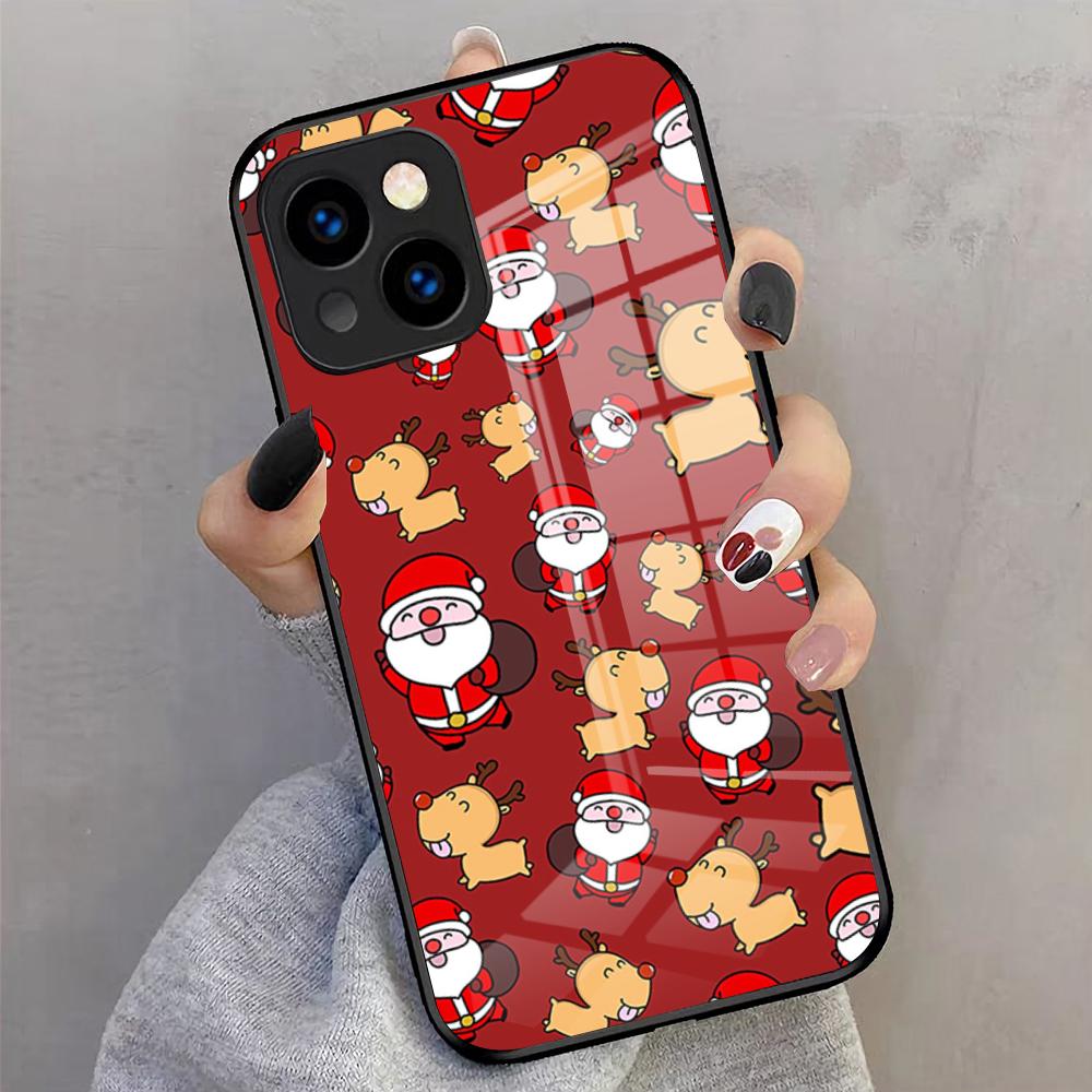 Christmas Santa Claus Snowman Phone Case For IPhone 17 Pro Max 16 15 14 Pro Max 13 11 X Xs Xr 8 7Plus Glass Cover