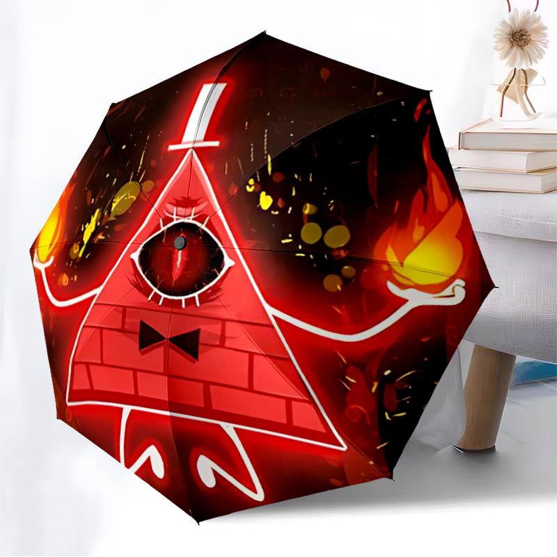 1pc Gravity Falls Bill Cipher Automatic Folding Umbrella - Compact 8-Rib Design, Durable Plastic & Iron, Lightweight for Outdoor Daily Use,  a0929187
