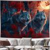 2D Grey Wolves with Red Eyes Tapestry Night Forest and Full Moon Wall Decor Cloth for Home & Bedroom