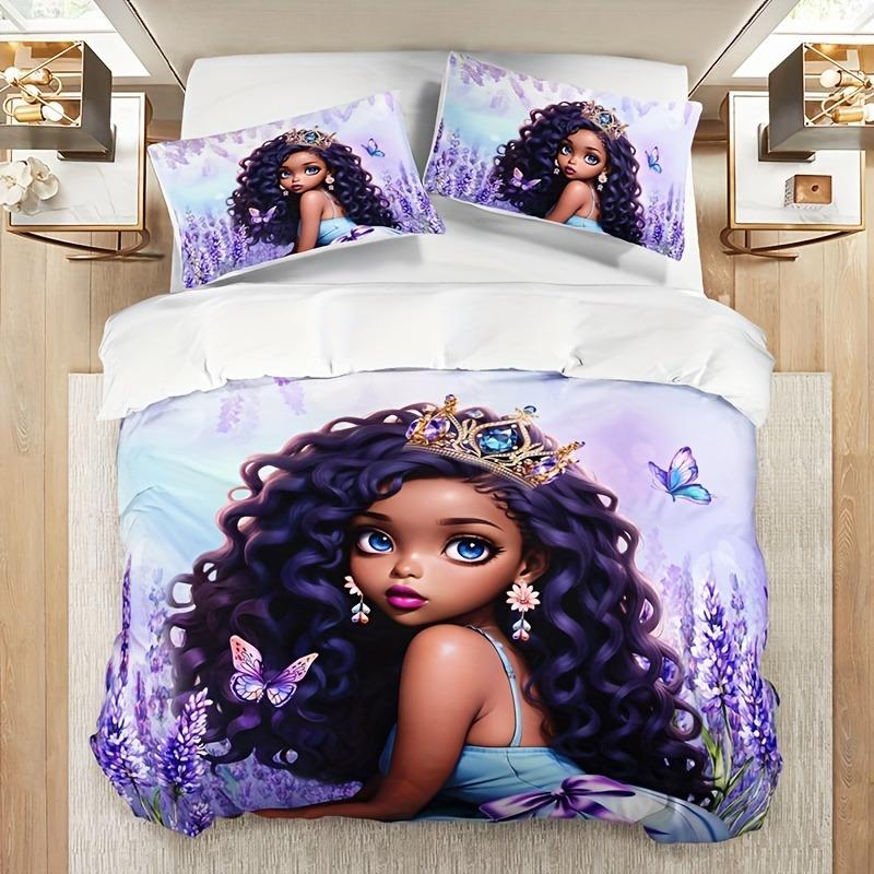 Lavender Girl Bedding Set Kawaii Bed Linen Set Single Double Size Home Decor For Girls Kids Cartoon Cute Cat Duvet Cover Set