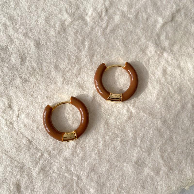 Maillard Caramel Brown Arc de Triomphe Enamel Earrings: Retro Drip Oil Round Hoop Earrings for Women