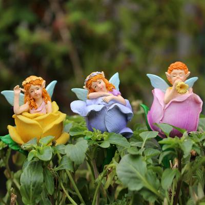 Feen Pflanztopfstecker, Set mit 3 Feengartensteckern für Pflanzen, Dekorationen für Rasen und Garten im Außenbereich, Mehrfarbig, Harz