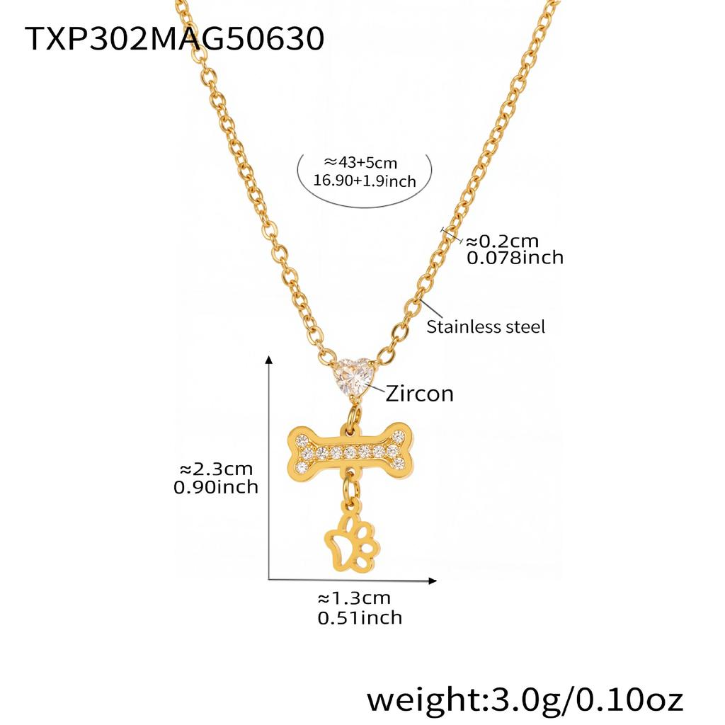Heart Bone Pendant Necklace & Chain Bracelet Set