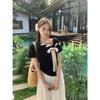 La Chapelle Bow Short-sleeved T-shirt Women's Summer Design Sense Temperament Unique Square Neck Thin Bottoming Shirt
