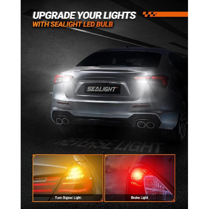 Светодиодная лампа SEALIGHT 3157 для заднего хода, стоп-сигналов 600% ярче 6000K 1800Лм Супер яркие светодиодные лампы 3056 3156 3057 с линзой-проектором для ДХО, задних фонарей