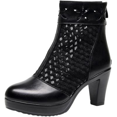 Bottes 8cm Petite Taille 32-43 Découpe Respirante Cuir Véritable Bottes Été Chaussures à Plateforme Talons Hauts Blocs Bottes pour Bureau Mannequin