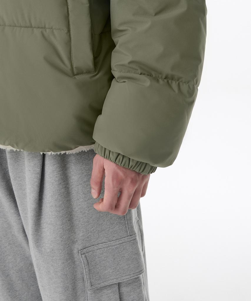 Musinsa Standard Daily Puffer Reversible Fleece Short Padded Jacket [Khaki/Cream]