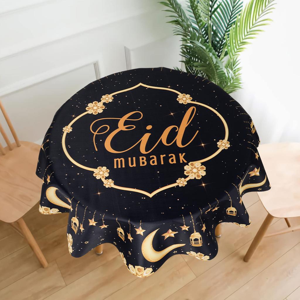 Ramadan Kareem Eid Mubarak Polyester Round Tablecloth Ramadan Decor For Home 2025 Islamic Muslim Party Supplies EID Al  Adha