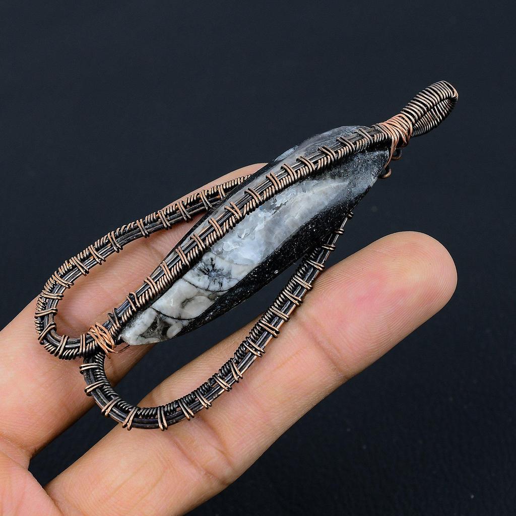 Orthoceras Fossil Jewelry, 999 Copper Wire Wrapped Pendant Handmade Gemstone Jewelry, Gifts For Wedding Pendant