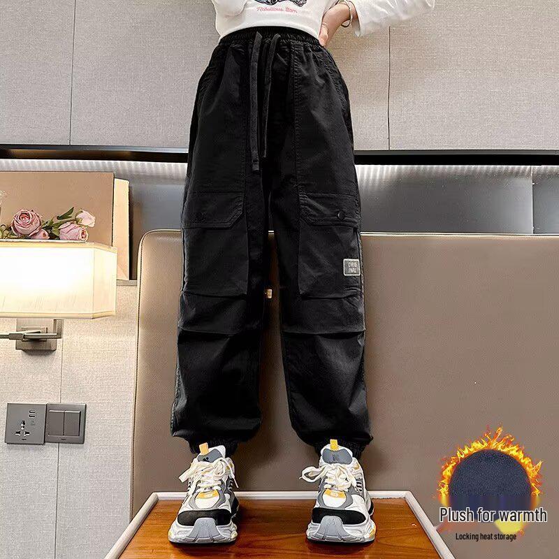 

2025 Девочки Плюс Вельветовые Брюки Карго - Эластичные Щиколотки, Свободный Крой, Осенне-Зимний Комфорт для Детей 160cm