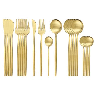 24Pcs Matte Gold Flatware Cutlery Set 304 Stainless Steel Dinnerware Set Kitchen Knife Fork Spoon Silverware Tableware Set