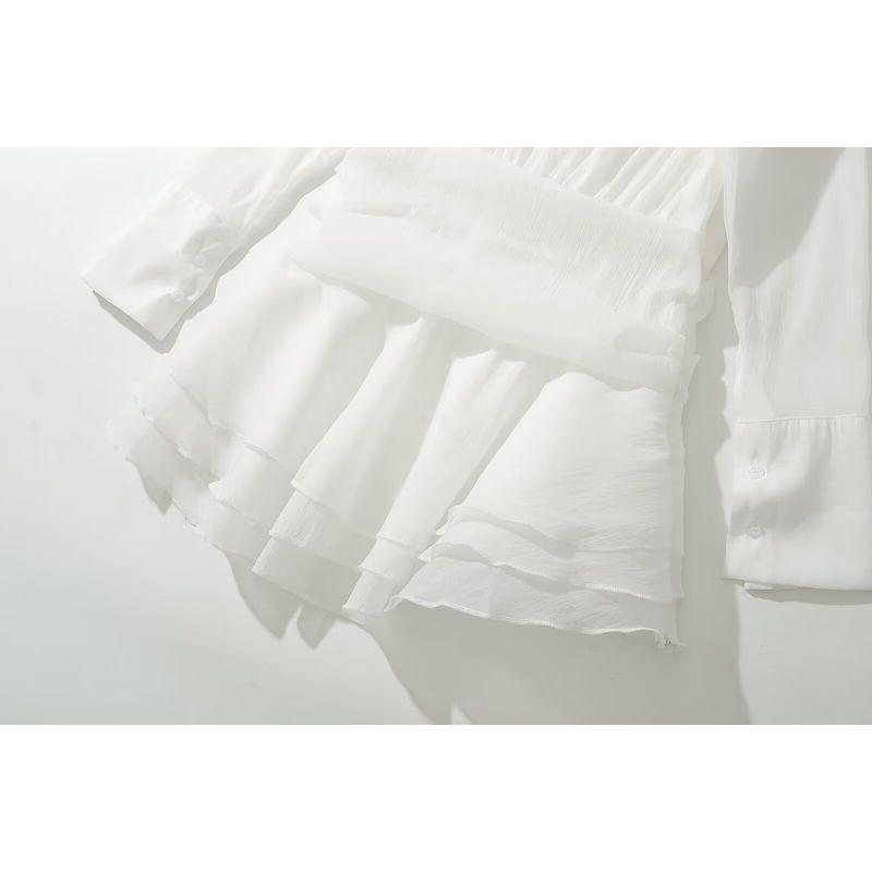 Kaslead New Arrival Women's Clothing Fashion Style Fashion Minimalist Fresh Pure Color Long Sleeves Shirt Jumpsuit Skirt