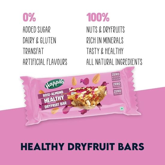 Happilo Rose Almonds Healthy Dry Fruit Bar 35g, Healthy Snack, High in Protein Nuts, No Added Sugar