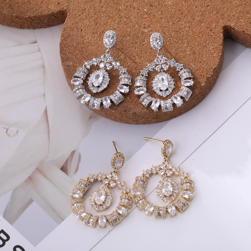 Elegant Zircon Tassel Silver Needle Earrings for Women's Banquet and Evening Dress