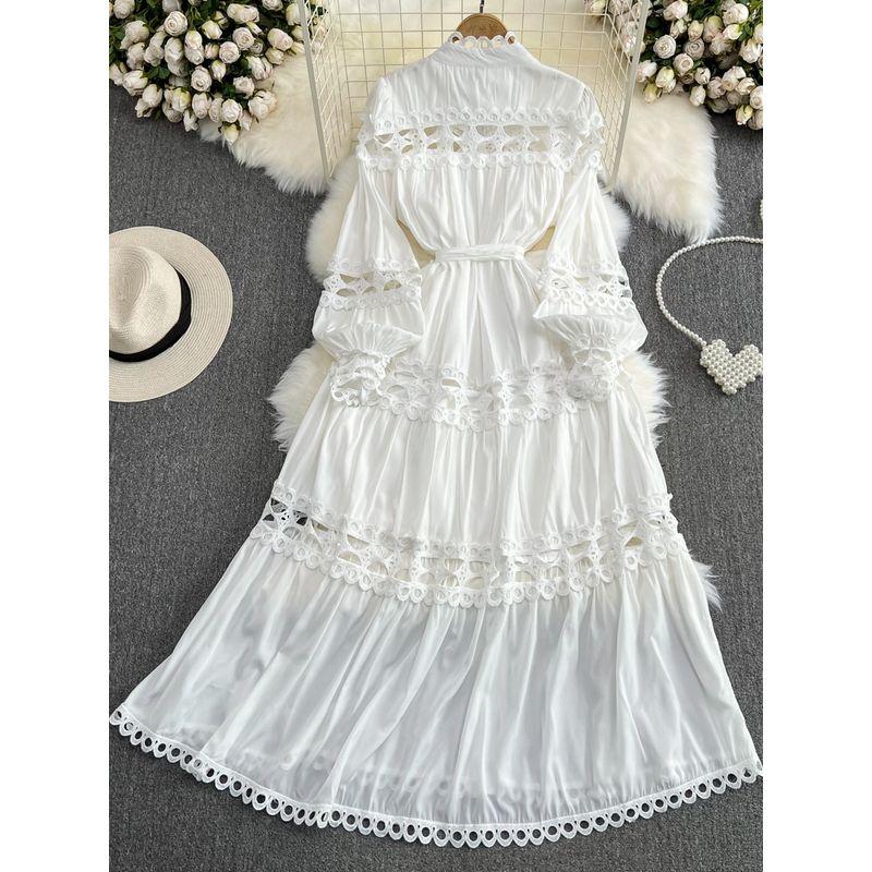 Retro Lantern Long Sleeve Single Breasted Elegance Dress