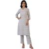 W for Woman Off-White Floral Printed Pure Cotton Straight Kurta and Pants Co-ord Set (Size: XL)-WS12337-125452