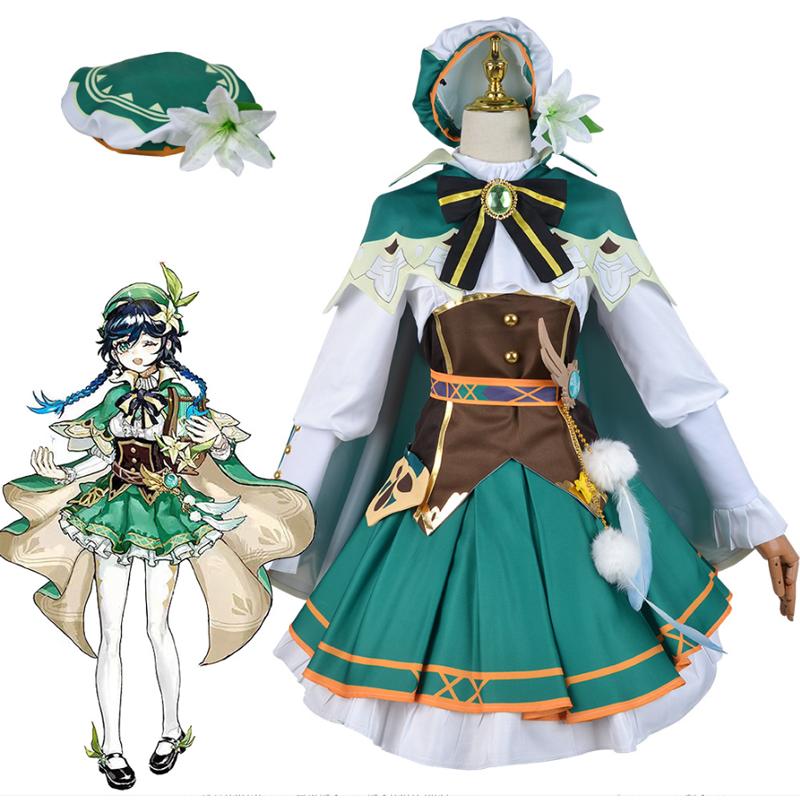 Impact Genshin Venti Cosplay Full Set Costume Party Dress Adult Halloween Women