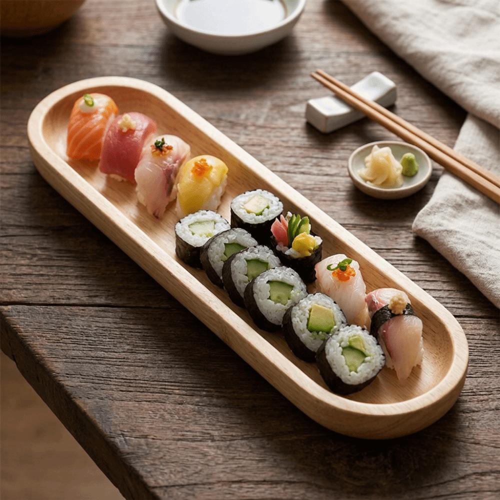 Smooth Sushi Serving Tray Rectangle Shape Appetizer Platter Handcrafted Wood Platter Cafe