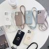 Applicable To iPhone14P/15 Mobile Phone Case iPhone16 Lychee Pattern Card Beauty Mirror Diagonal Span Rope Leather Case
