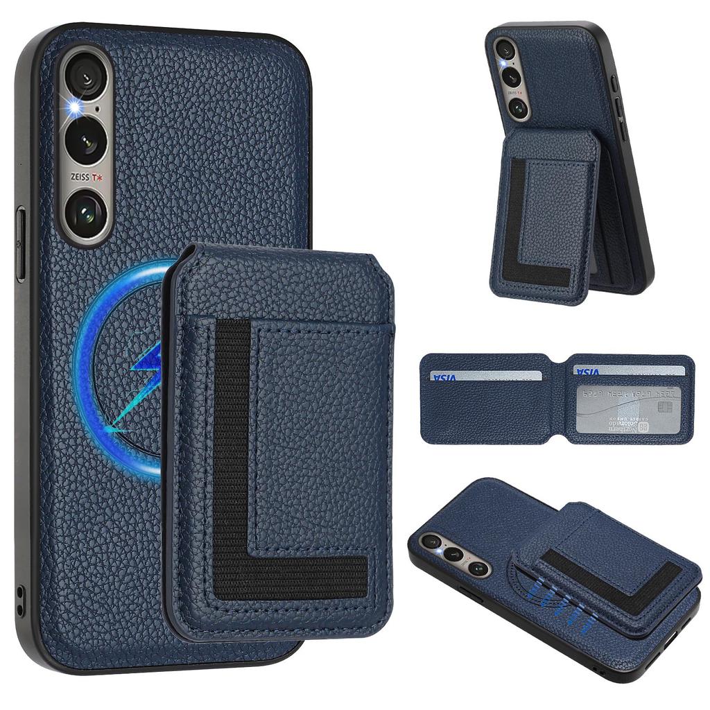 For Sony Xperia 1 VI Magnetic Case TPU+PU Leather Phone Back Cover with Detachable Card Holder