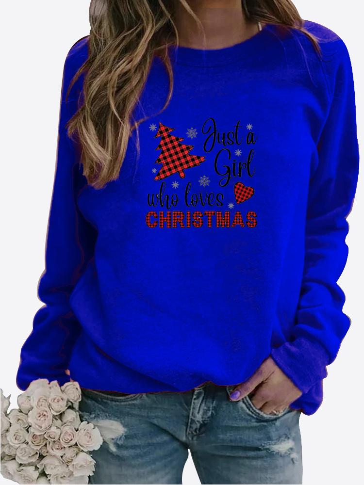 Høst og vinter dame juletema utskrift genser rund hals Langermet Uformell genser Plus Size Topp