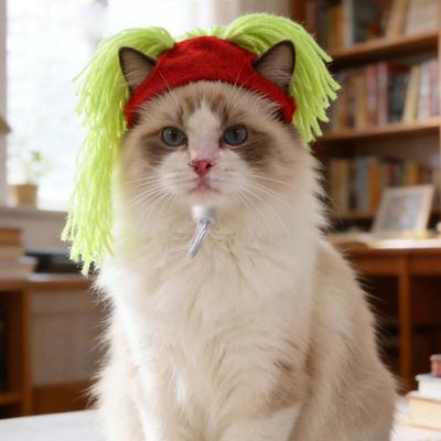 Fun Rock Pet Hat Adjustable Cat Hat with Ear Holes Cute Pet Hat with Yarn Hairs for Small Dogs Cats Party Costume Photo Prop